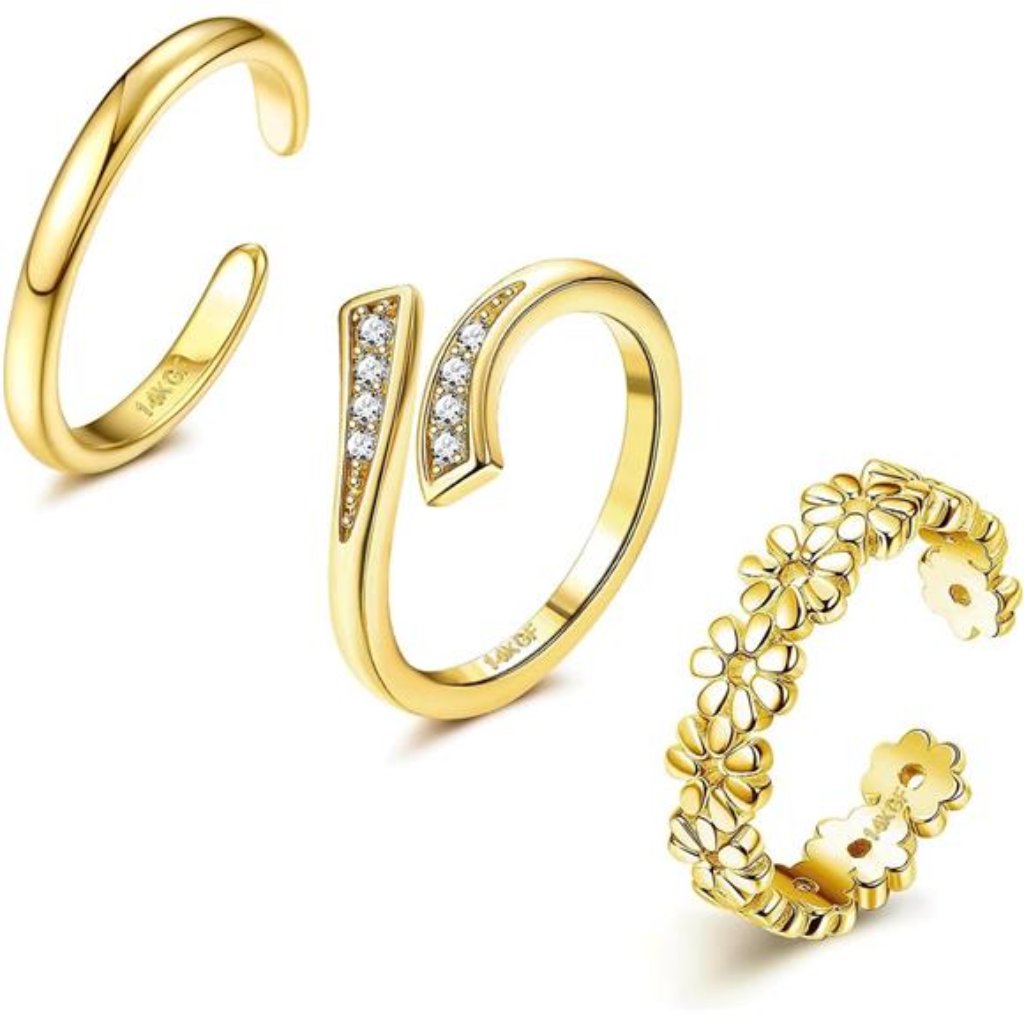 3pcs 14k Gold Filled Toe Rings For Women Adjustable Silver Gold Toe Ring